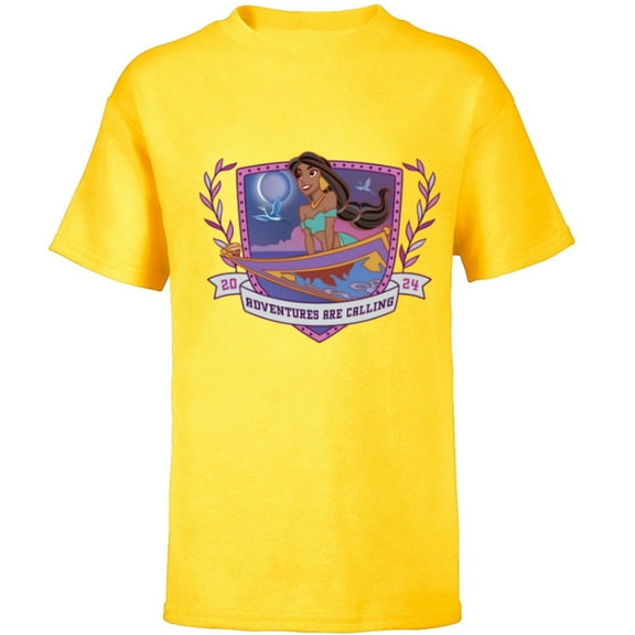 Disney Princess Jasmine Aladdin Adventures are Calling 2024 - Short Sleeve T-Shirt for Kids - Customized-Yellow