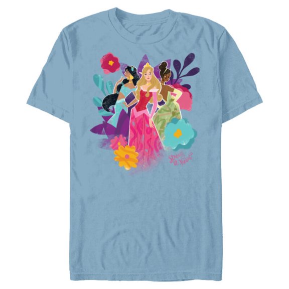 Disney Princess Jasmine Aurora and Tiana Strong at Heart - Short Sleeve Blended T-Shirt for Adults - Customized-Ocean Blue