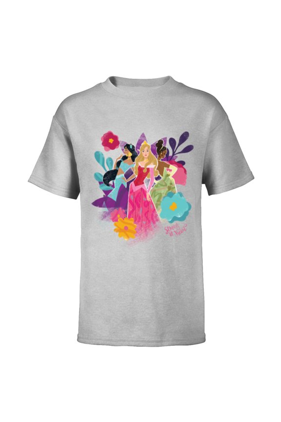 Princess Jasmine Aurora and Tiana Strong at Heart - Short Sleeve T-Shirt for Kids - Customized-Athletic Heather