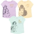 thumbnail image 1 of Disney Princess Jasmine Belle Ariel Big Girls 3 Pack T-Shirts Little Kid to Big, 1 of 5