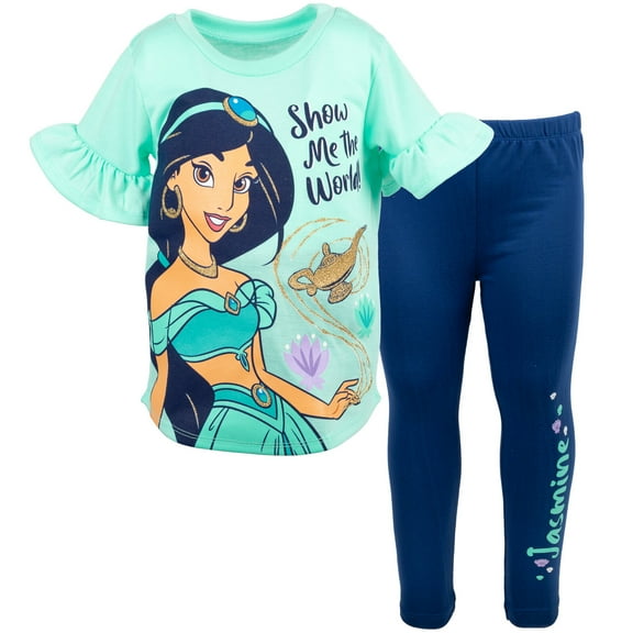 Disney Princess Jasmine Big Girls T-Shirt and Jogger Leggings Outfit Set Toddler to Big Kid