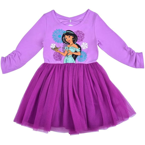 Disney Princess Jasmine Dress for Girls, Long Sleeve with Tulle Skirt for Toddlers