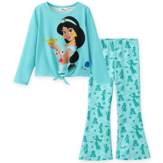 Disney Princess Jasmine Girls Shirts Tie Front Top Flare Pants Fall 2 Piece Outfit Toddler Kids 3-4T