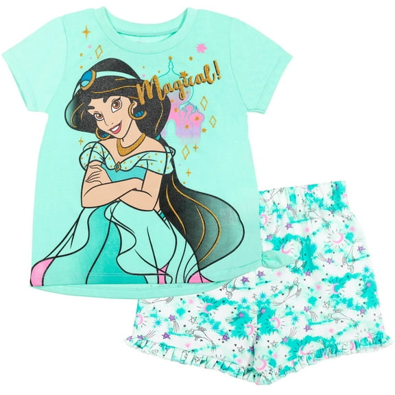 Disney Princess Jasmine Infant Baby Girls T-Shirt and French Terry Shorts Outfit Set Infant to Big Kid
