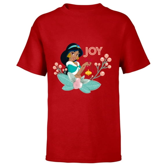Disney Princess Jasmine Joy Holiday Standard - Short Sleeve T-Shirt for Kids – Customized-Red