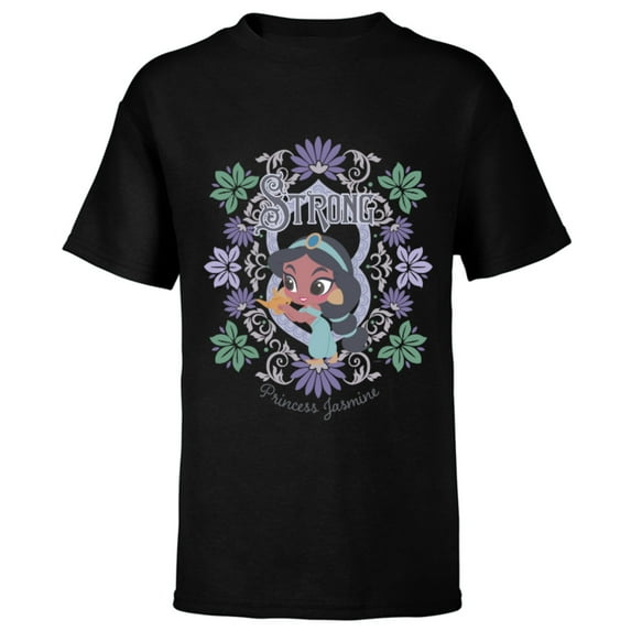 Disney Princess Jasmine Kawaii Chibi - Short Sleeve T-Shirt for Kids - Customized-Black