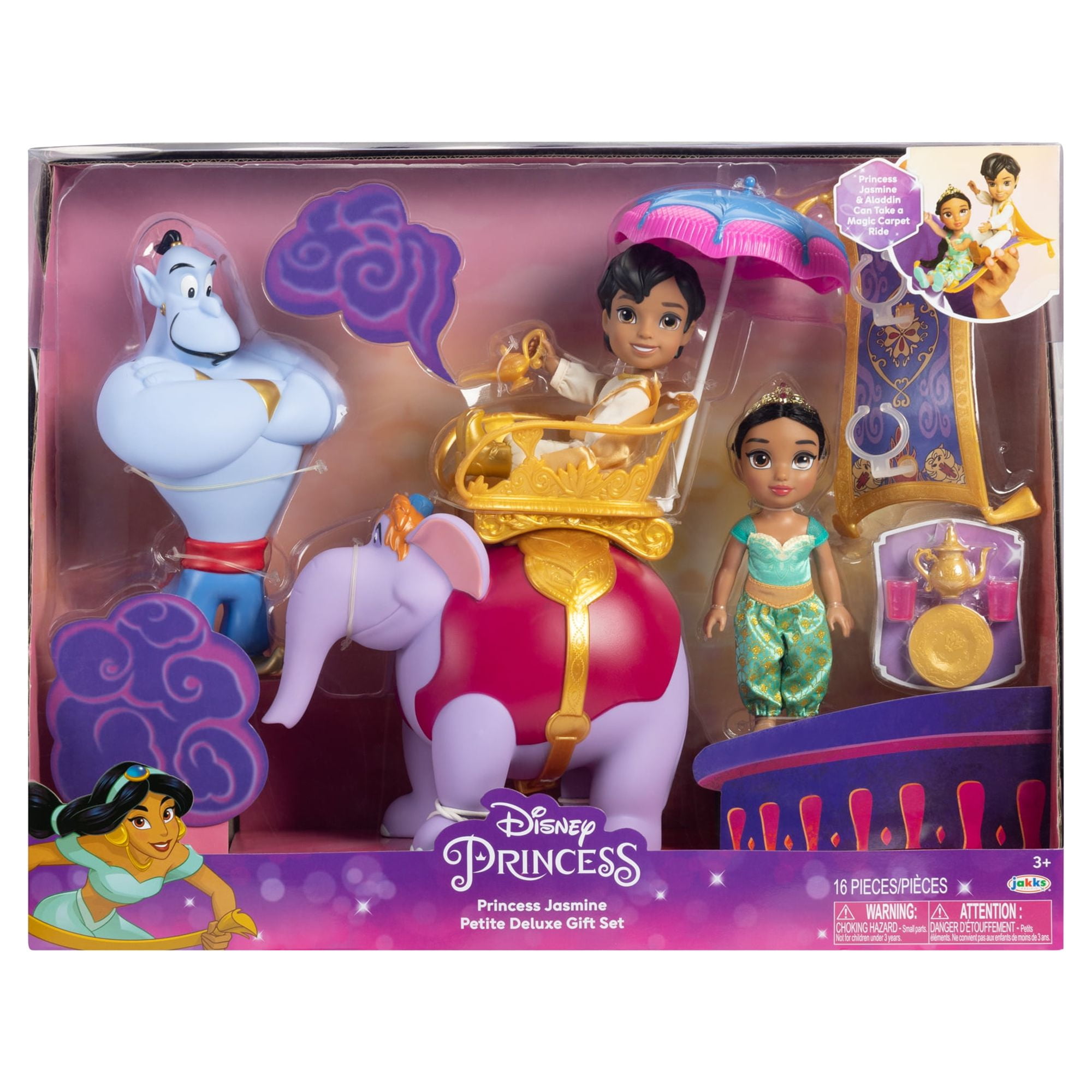 Disney Princess Jasmine Petite Deluxe Gift Set with Aladdin, Genie, Magic  Carpet, and Abu for Ages 3 and up 