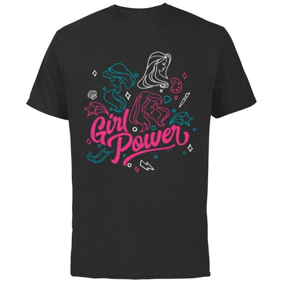 Disney Princess Jasmine Rapunzel Ariel Girl Power - Short Sleeve Cotton T-Shirt for Adults - Customized-Black