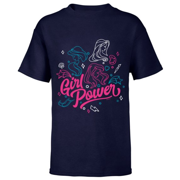 Disney Princess Jasmine Rapunzel Ariel Girl Power - Short Sleeve T-Shirt for Kids - Customized-Navy