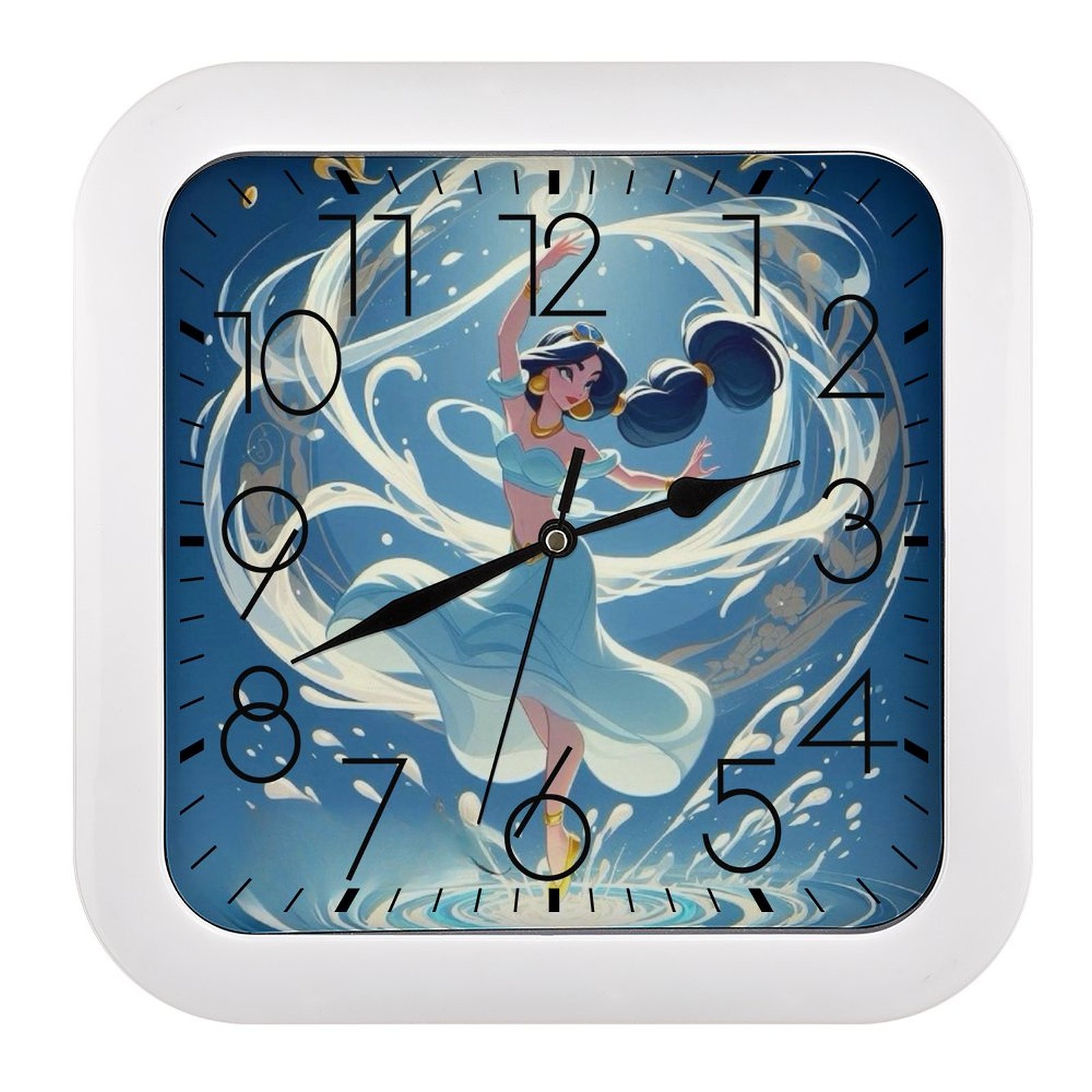 Time Clock Princess Disney Princess Jasmine Square wall clock battery operated decorative ...