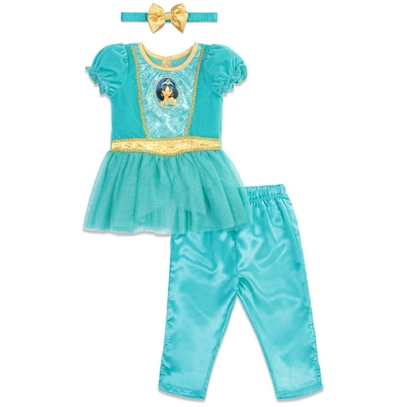 Disney Princess Jasmine Toddler Girls Cosplay Dress Leggings and Headband 3 Piece Set Infant to Toddler