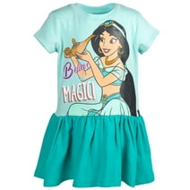 Disney Princess Jasmine Toddler Girls French Terry Short Sleeve Dress Turquoise 3T
