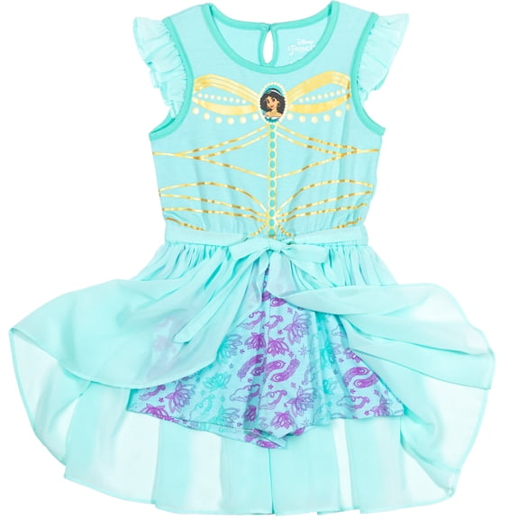 Disney Aladdin Toddler Girls' Cosplay Skirt Overlay Romper Jasmine Teal Gold