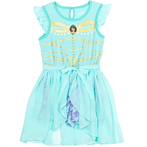 Disney Aladdin Toddler Girls' Cosplay Skirt Overlay Romper Jasmine Teal Gold