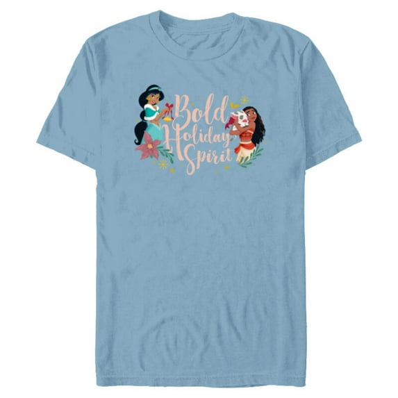 Disney Princess Jasmine and Moana Bold Holiday Spirit - Short Sleeve Blended T-Shirt for Adults - Customized-Ocean Blue