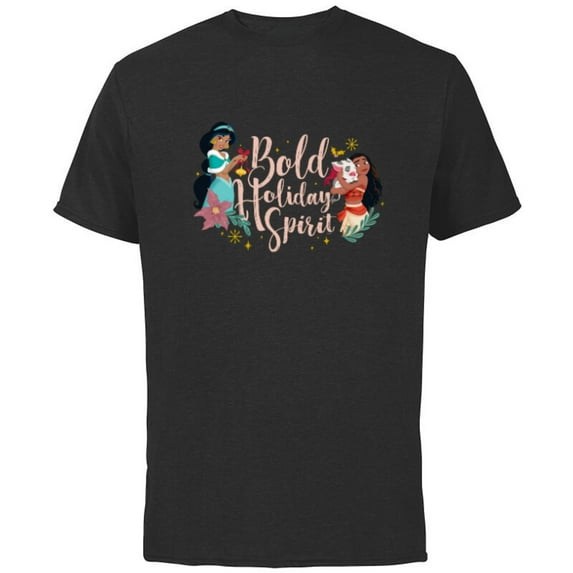Disney Princess Jasmine and Moana Bold Holiday Spirit - Short Sleeve Cotton T-Shirt for Adults - Customized-Black