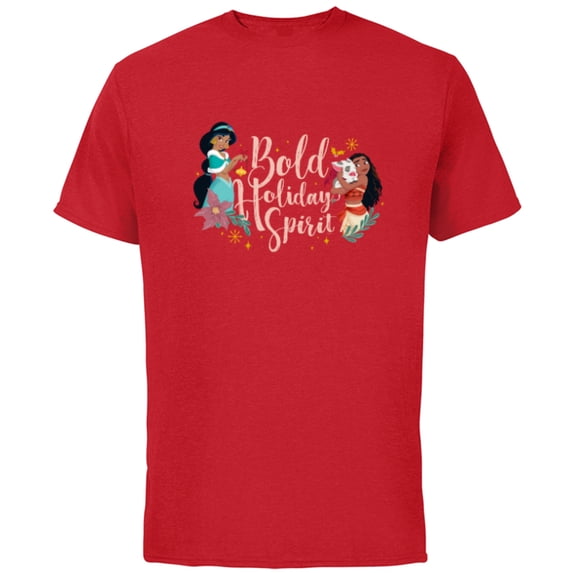 Disney Princess Jasmine and Moana Bold Holiday Spirit - Short Sleeve Cotton T-Shirt for Adults - Customized-Red