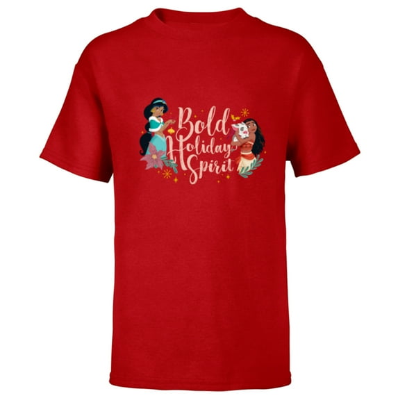 Disney Princess Jasmine and Moana Bold Holiday Spirit - Short Sleeve T-Shirt for Kids - Customized-Red