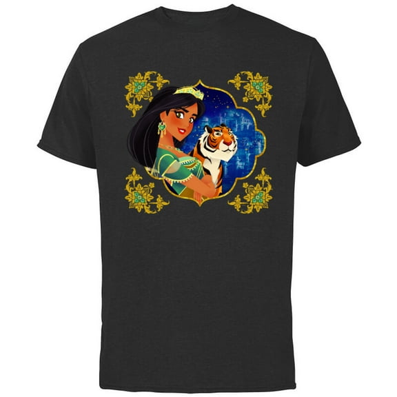 Disney Princess Jasmine and Rajah Stylized - Short Sleeve Cotton T-Shirt for Adults - Customized-Black