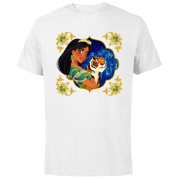 Disney Princess Jasmine and Rajah Stylized - Short Sleeve Cotton T-Shirt for Adults - Customized-White