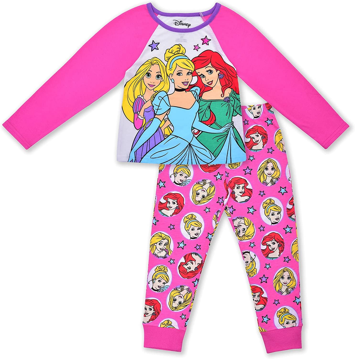 Disney Princess Jogger Set for Girls, 2 Pack Long Sleeve Tee and Jog