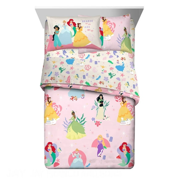 Disney Princess Kids Twin Bed in a Bag, Comforter Sheets and Sham, Pink