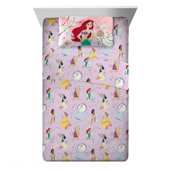 Disney Princess Kids 3 Piece Purple Sheet Set, Twin