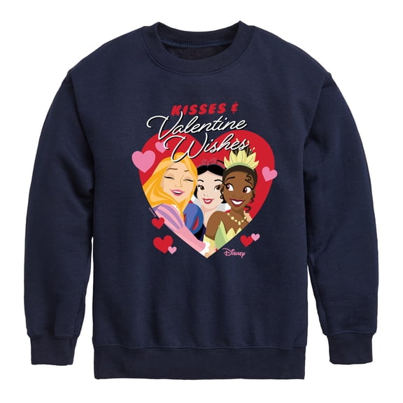 Disney Princess - Kisses and Valentine Wishes - Valentine's Day - Boys and Girls Youth Crewneck Fleece Sweatshirt