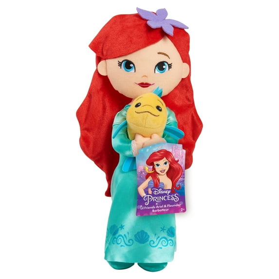 Disney Princess Lil' Friends Ariel & Flounder 14-inch Plush Doll, Officially Licensed Kids Toys for Ages 3 Up, Gifts and Presents