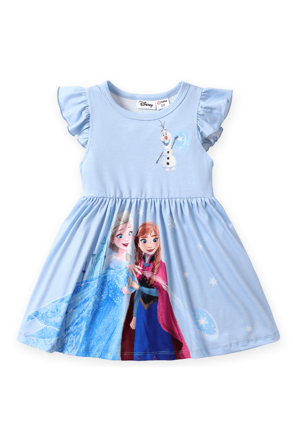 Princess Little Girl Dresses Frozen Elsa Anna Character Ruffled Sleeveless Dress Size 2-6
