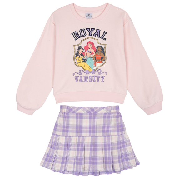 Disney Princess Little Girls' Sweatshirt and Plaid Pleated Skirt Set Princesses Purple
