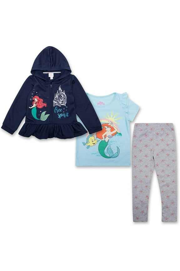 Disney Princess Little Mermaid Ariel 3 PC Hoodie Shirt Legging Set Girl Size 5T