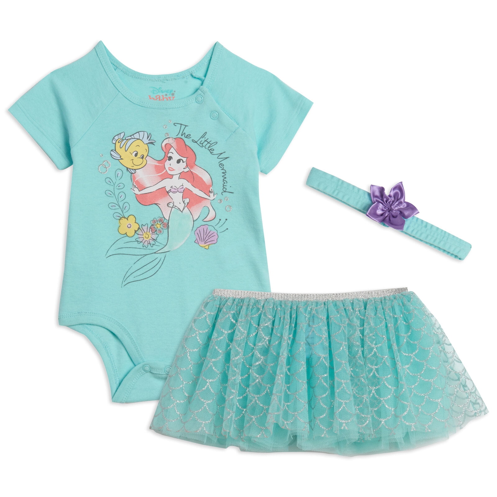 Disney Princess Aurora Cinderella Ariel Bodysuit T-Shirt Tulle MeshSkirt  and Leggings 4 Piece Layette Set Newborn to Infant 