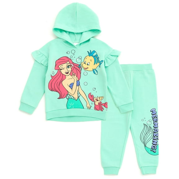 Disney Princess Little Mermaid Ariel Pullover Hoodie and Jogger Pants Outfit Set Newborn to Big Kid