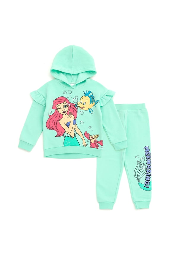 Princess Little Mermaid Ariel Pullover Hoodie and Jogger Pants Outfit Set Newborn to Big Kid