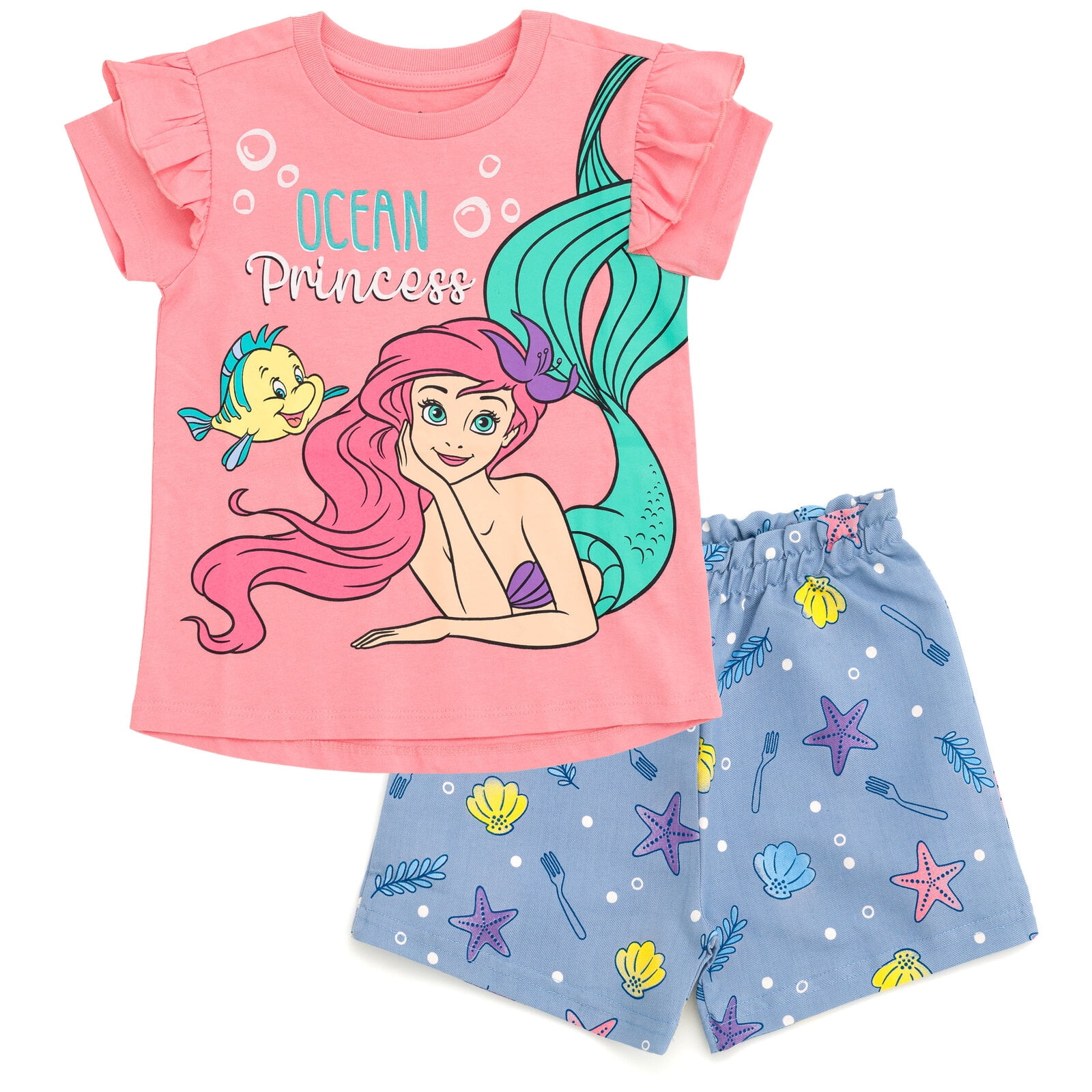 Disney Princess Little Mermaid Ariel T-Shirt and Chambray Shorts Outfit Set Infant to Big Kid