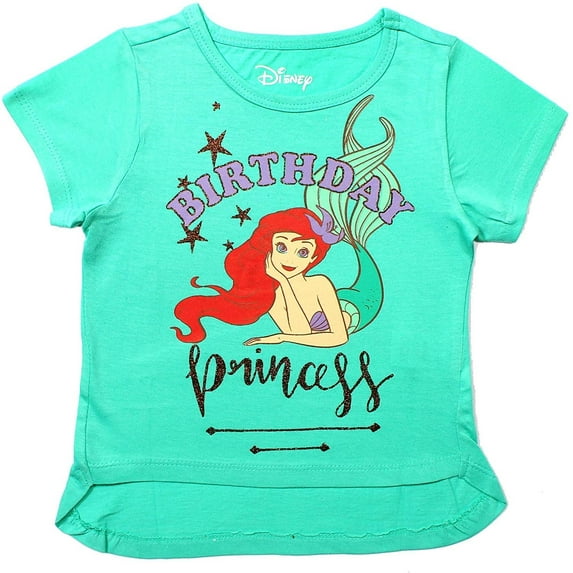 Disney Princess Little Mermaid Girl's Birthday Blouse Tee Shirt, Scoop Neck, Aqua, Size 5