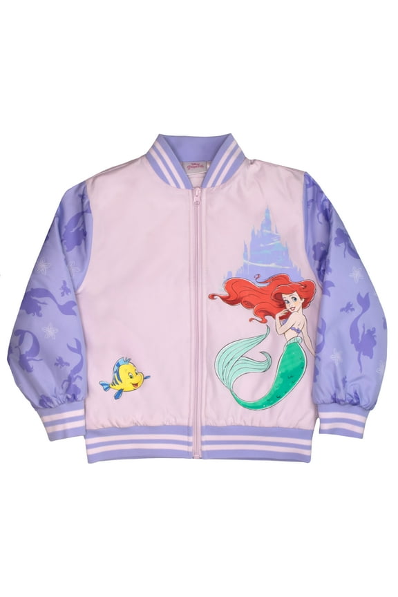 Princess Little Mermaid Zip Up Bomber Jacket for Girls, Kids Bomber Jacket (Size 4-16)