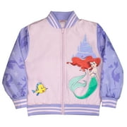 Disney Princess Little Mermaid Zip Up Varsity Hoodie for Girls, Kids Varsity Jacket (Size 4-16)