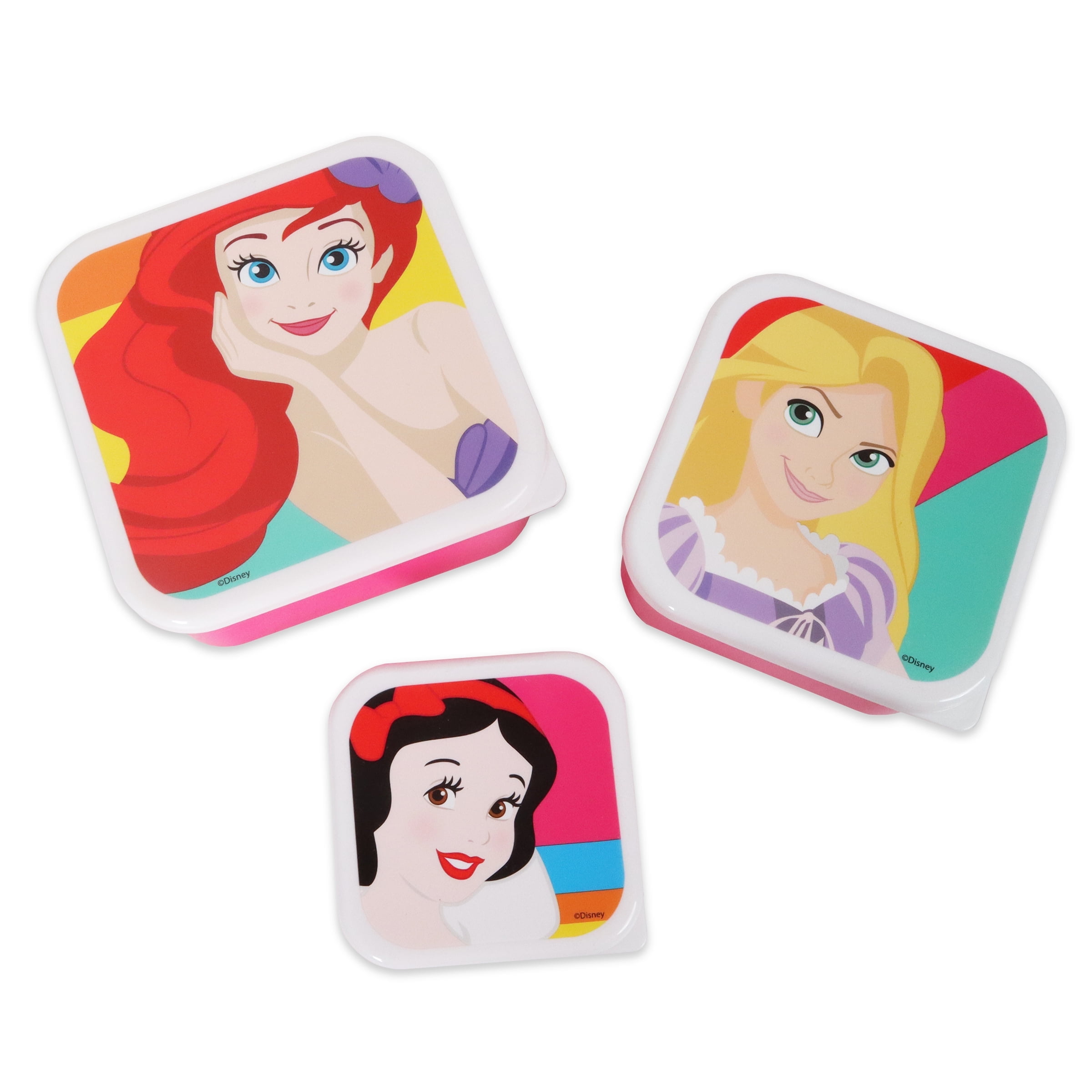 Disney Princess Lunch Box Set 3 Square Containers with Lids for Kids
