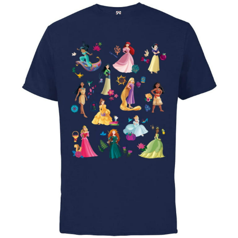 Disney Princess Magical Print - Short Sleeve Cotton T-Shirt for Adults -  Customized-Athletic Navy