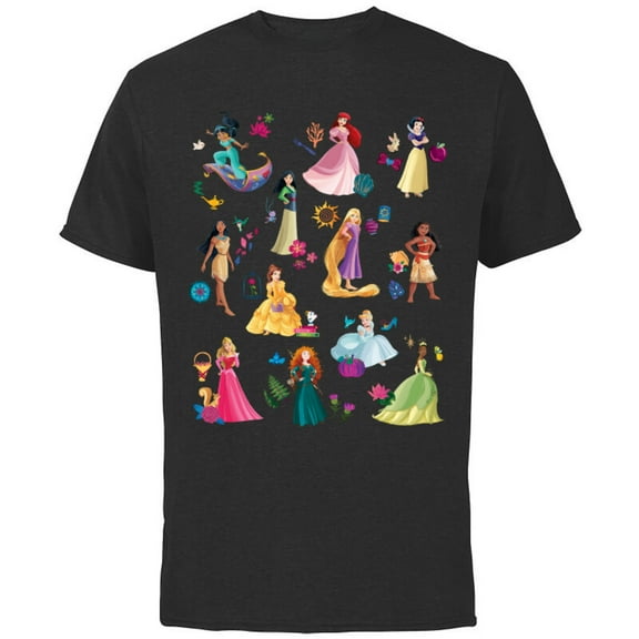 Disney Princess Magical Print - Short Sleeve Cotton T-Shirt for Adults - Customized-Black