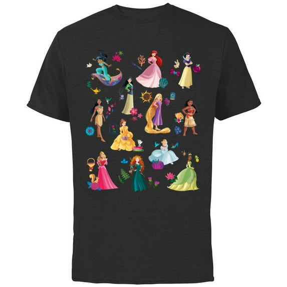 Disney Princess Magical Print - Short Sleeve Cotton T-Shirt for Adults - Customized-Black