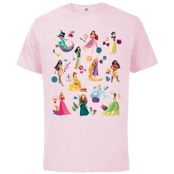 Disney Princess Magical Print - Short Sleeve Cotton T-Shirt for Adults - Customized-Soft Pink