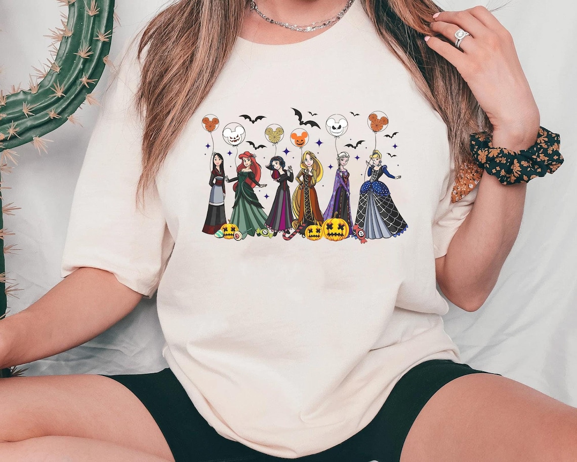 Disney Princess Mickey Balloon Halloween Shirt Belle Ariel Jasmine 