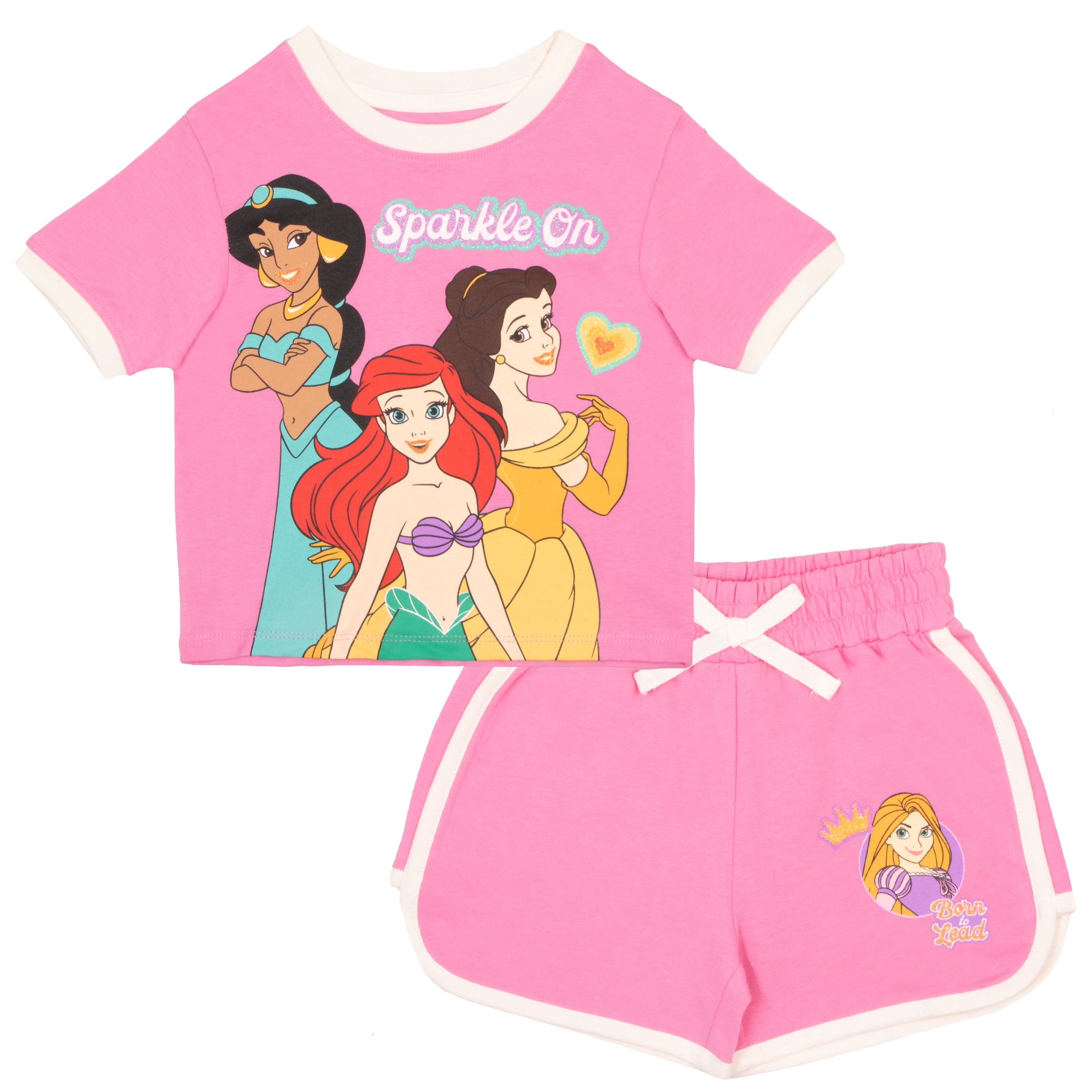 Disney Princess Girls Short Sets Shirt and Shorts Set Girl Outfits
