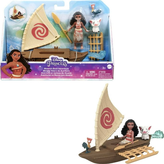 Disney Princess Moana Boat Adventure Playset with Small Doll, Floating Boat & 2 Character Friends