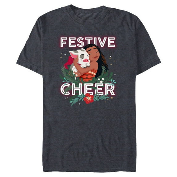 Disney Princess Moana Festive Cheer Holiday Standard - Short Sleeve Blended T-Shirt for Adults – Customized-Navy Heather