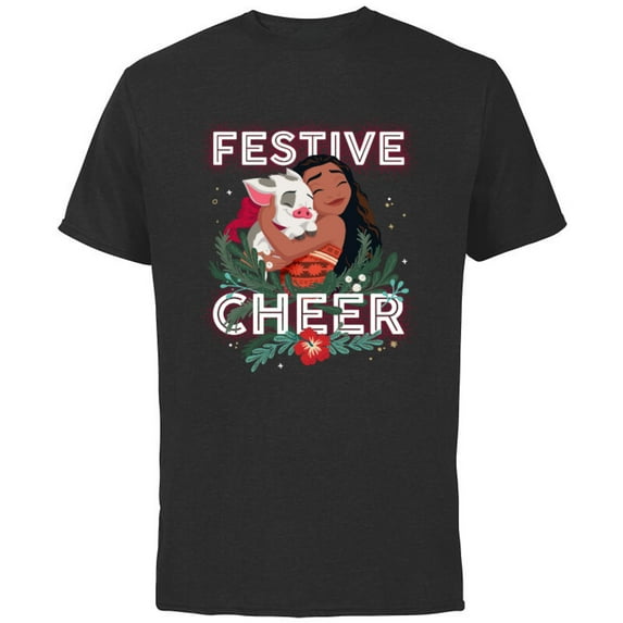 Disney Princess Moana Festive Cheer Holiday Standard - Short Sleeve Cotton T-Shirt for Adults - Customized-Black