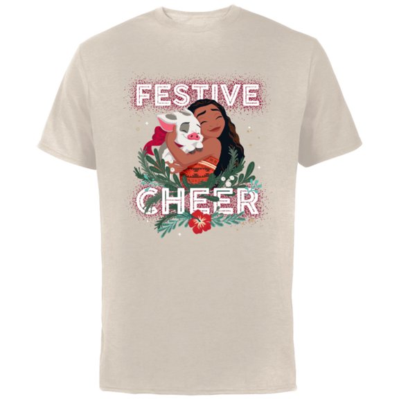 Disney Princess Moana Festive Cheer Holiday Standard - Short Sleeve Cotton T-Shirt for Adults - Customized-Natural